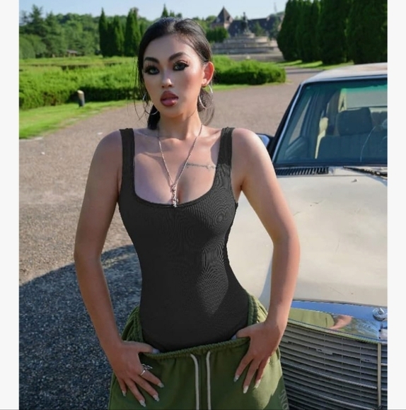 OQQ Tops - OQQ Elegant Ribbed Bodysuit Size S